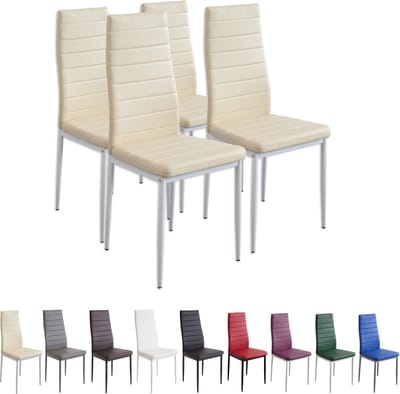 MILANO Eetkamerstoelen in Set van 4, Beige - Gestoffeerde stoel met kunstleer bekleding - Modern stijlvol design aan de eettafel - Keukenstoel of eetkamerstoel met hoog draagvermogen tot 110kg