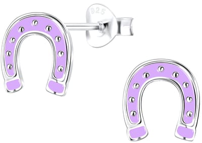 Joy|S - Zilveren hoefijzer oorbellen - paars / lila - 7 x 8 mm