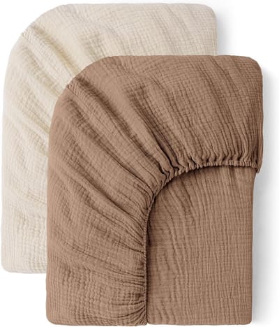 Set van 2 Kinderbedlakens 70 x 140 cm van Muslin Katoen voor Reisbed en Wieg - Beige Lichtbruin, Ideaal voor Babybed en Kinderbed