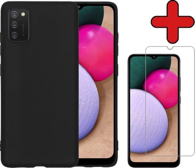 Hoesje - Met Screenprotector - Geschikt voor Samsung Galaxy A02s - Sterk & Shockproof - Telefoon Hoes - Back Cover - Siliconen Case - Telefoonhoes - Zwart