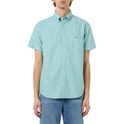 Gant Klassiek Oxford-overhemd met korte mouwen en knoopsluiting voor heren (Groen)