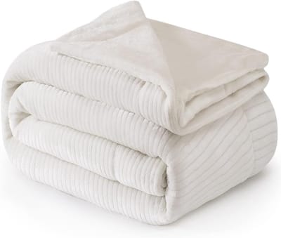 Luxe Fleece deken - Plaid 150x200cm - Triple Layer - Dubbelzijdig Effen Wit