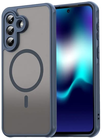 MobyDefend Hoesje - Geschikt voor Samsung Galaxy A37 - Case Geschikt voor MagSafe - Mat Transparant Met Gekleurde Rand - Blauw