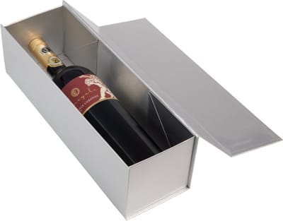Glans wijnflesdoos met magneetsluiting Zilver - 30x10x10cm - 25 stuks