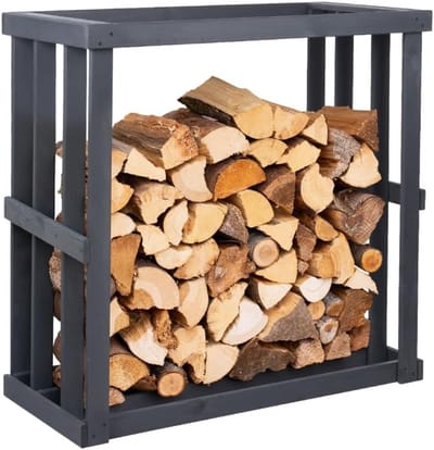 Brandhoutrek - Houtopslag - Buitenhaard - Met decoratieve plank - 52x108x106 cm - Antraciet