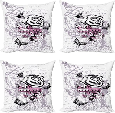 ABAKUHAUS Rozen Decoratieve Kussenhoes, Set van 4, Vlinders en Liefde Design, Modern Accent Dubbelzijdige Digitale Print, 45 x 45 cm, Licht Mauve Roze