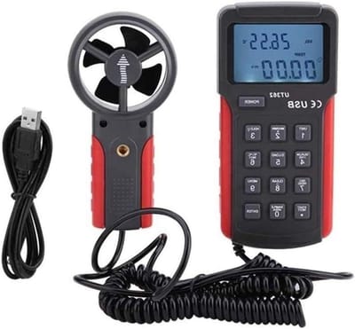 Digitale Anemometer - Windsnelheid Meter - Luchtstroom Meten - LCD Achtergrondverlichting - 10000 Data - Rood en Grijs