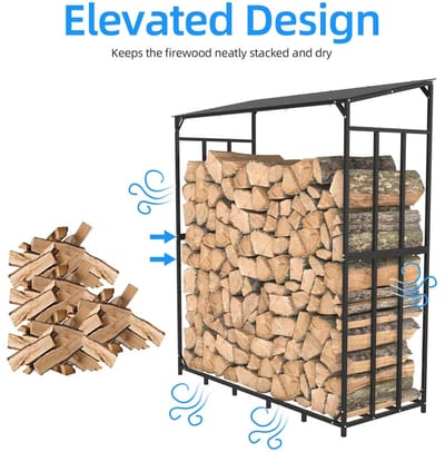 Cellista Houtopslagrek - Brandhoutrek - Houtopslag - Metaal hout Houder - Dak - Extra Groot Heavy Duty 300kg Draagvermogen - Zwart