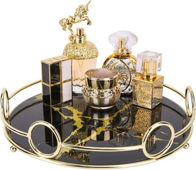 Decoratieve Glazen Makeup Organizer voor Parfum, Sieraden en Cosmetica - Ronde Opbergtray voor Dressoir, Badkamer en Salontafel, Ideaal voor Thuisgebruik en Organisatie