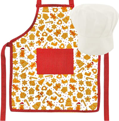 Kerstschort Voor Kinderen Incl. Koksmuts - 50 x 59 cm - 4 - 9 Jaar - 100% Katoen