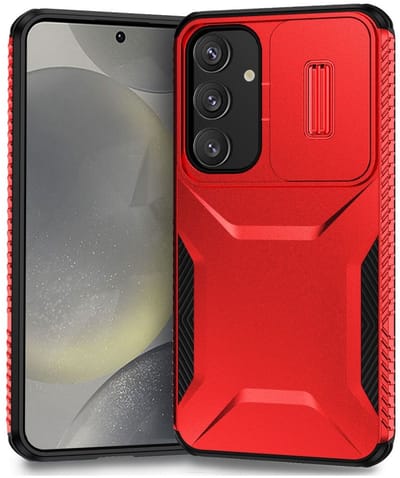 Hoesje Geschikt voor Samsung Galaxy S25 / S24 | Back Cover met Camera Slider | Schokbestendige Case | Camera Cover | Stevig | Rood