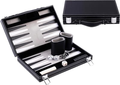 Backgammon Koffer – Luxe Backgammon Set – Lederen Bordspel – Reisspel Set - Draagbaar – Strategie
