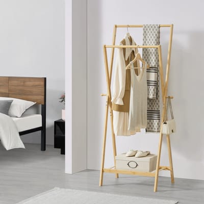 Bamboe kledingrek Keitele met kapstok 60x42x150 cm