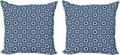 ABAKUHAUS Blauw-witte kussenhoezenset (2 stuks), bloemencirkels, 50 cm, leisteenblauw, zwart, wit