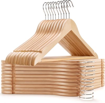 30 Stuks Houten Kledinghangers 44,5 cm - Ruimtebesparend met Antislip Broekstang