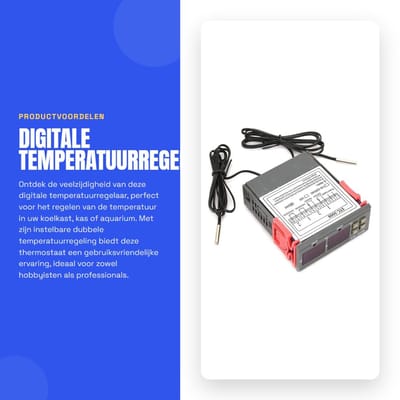 Dailygoods- Thermostaat Digitale Temperatuurregelaar - Dubbele Sensor - Nauwkeurigheid ±1 °C - Voor Koelkast/Kas/Aquarium - ABS Vlamvertragend - Dubbel Scherm