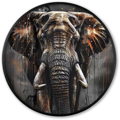 Poster in lijst Rond - Fotolijst 60x60 cm - Posters - Olifant - Watercolor - Wilde dieren - Luxe - Ronde posterlijst zwart - Decoratie - Wanddecoratie woonkamer - Muurdecoratie slaapkamer