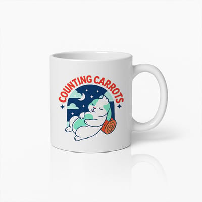 Counting Carrots Mok 330ml – Schattige Slaapkonijn Beker met Dromerig Design – Lief Cadeau voor Dierenliefhebbers, Kinderen en Konijnenfans