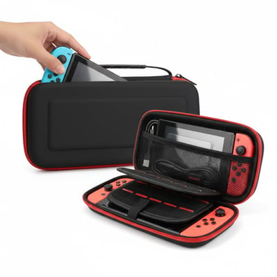 Enluxe Beschermhoes voor Draagbare Gameconsole – Verstevigde Hardcase met Opbergvakken & Handvat – Zwart/Rood