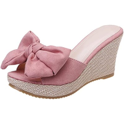 Hoge Wedge Slippers Vrouwen Faux Suede Grote Vlinder Knoop Sandalen Vrouw Zomer Open Teen Slides Linnen Platform Slippers Hoge Hakken 37