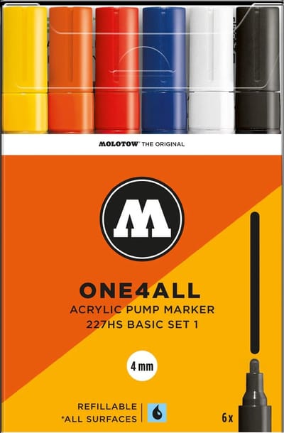 Molotow ONE4ALL Acryl stiften basis set 1 -  4 mm - 6 kleuren