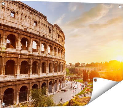 Gards Tuinposter Colosseum bij Zonsondergang in Ital�e - 80x60 cm - Tuindoek - Tuindecoratie - Wanddecoratie buiten - Tuinschilderij