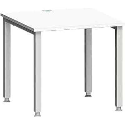 Bureau MODENA FLEX, vierkant, 4-poots vierkante buis, B 800 x D 800 x H 720-820 mm, wit/wit aluminium