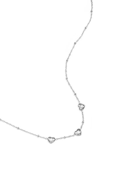 Ketting met bolletjes en hartjes met steen - zilveren kleur