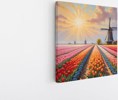 Saammp Canvas Schilderij - Landschap - Abstracte kleurrijke tulpen - Natuur - 20x20 - Foto op canvas - Wanddecoratie - Muurdecoratie Woonkamer - Slaapkamer decoratie - Canvas Print
