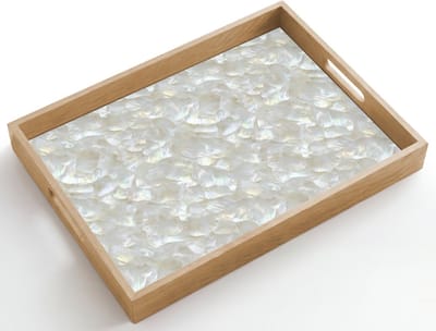 Dienblad hout 50x35 cm - Schootdienblad - Parelmoerglans - Wit - Schelp - Borrelplank rechthoek - Plateau dienbladen