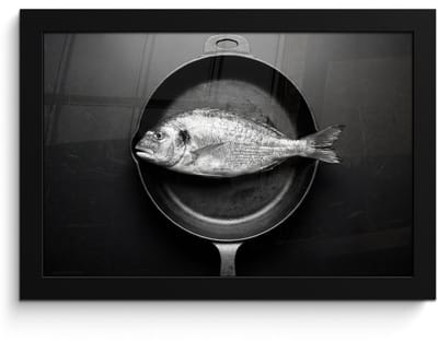 Poster in lijst - Fotolijst 30x20 cm - Posters - Pan - Vis - Zwart - Wit - Posterlijst zwart - Decoratie - Wanddecoratie woonkamer - Muurdecoratie slaapkamer
