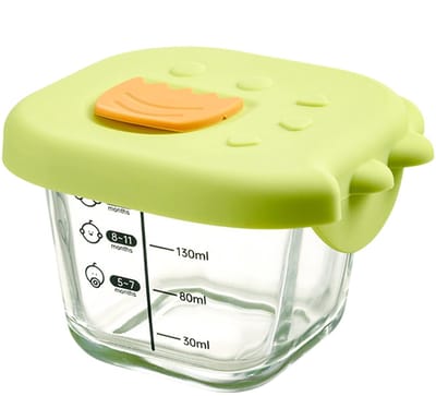 Glas lunch container met deksel, Cartoon dinosaurus opslag container, Kinderen training voeding kom, Dinosaurus ontwerp opslag kom, Silicone dinosaurus deksel, 230 ml glas container, Container container