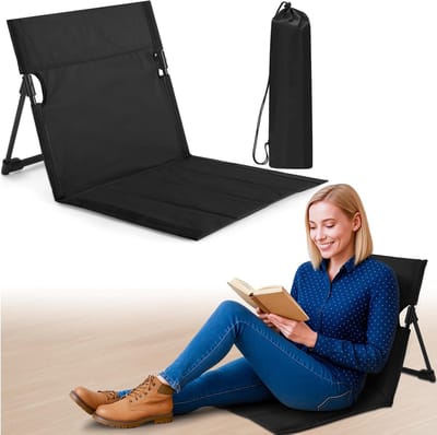 Strandmat met Rugleuning - Strandstoel Opvouwbaar - Draagbare Opvouwbare Vouwstoel - Voor vissen, barbecues, wandelen,picknicken - Zwart
