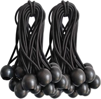 50x Bungee Koorden met Bal, 15 cm Zwarte Spanbandjes voor Tarp, Tent en Afdekzeil