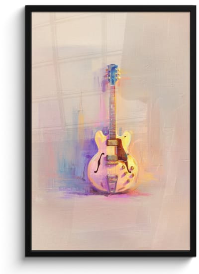 Poster in lijst - Fotolijst 60x90 cm - Posters - Gitaar - Pastel - Schilderachtig - Posterlijst zwart - Decoratie - Wanddecoratie woonkamer - Muurdecoratie slaapkamer