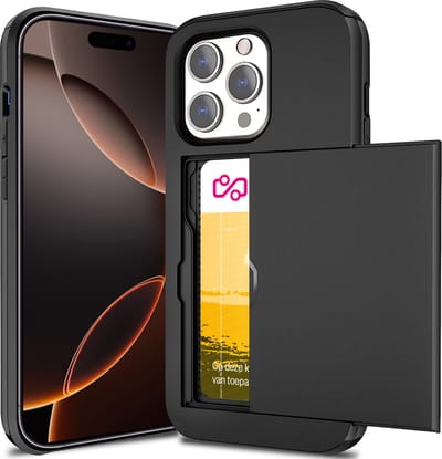 Hoesje met Pasjeshouder geschikt voor iPhone 16 Pro - Back Cover SlideCase Zwart