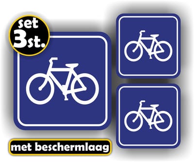 Jerma - Fietspad - Fietsen stalling - Sticker - set 3 st - 15x15 cm - 10x10 cm - Zelfklevend