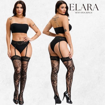Elara Mirella – Sexy Jarretel Gordel met Kousen – 2-Delige Lingerieset – Verleidelijke Netkousen met Kant – S t/m XL – Dames Lingerie