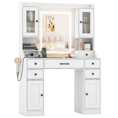 Kaptafel met spiegel en verlichting - Make up tafel - Make up - Toilettafel -Met lades - Wit