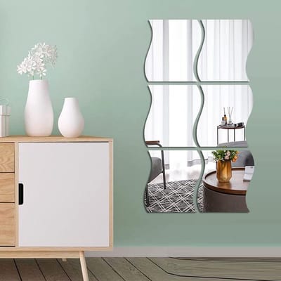 Dailygoods- Spiegelstickers 3D Golvend - 12 Stuks - Acryl Muurdecoratie - Eenvoudig en Modieus - Verwijderbaar - Kristalhelder - Muurstickers