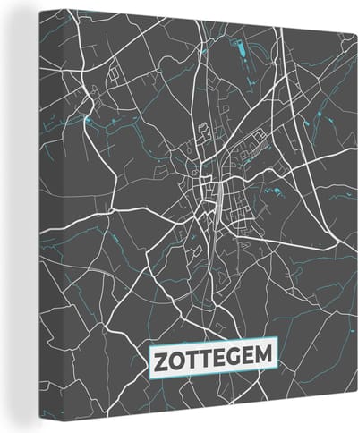 Canvas Schilderij België – Zottegem – Stadskaart – Kaart – Blauw – Plattegrond - 50x50 cm - Wanddecoratie