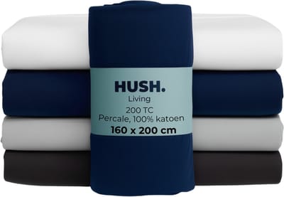 HUSH Living - Hoeslaken percale 160x20xx+30cm - 100% katoen - 200TC - extra fris en koel - sterk en slijtvast - elastiek rondom - navy