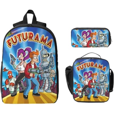 Set de 3 Sacs d'école Dessin Animé Futuramas pour Garçon Fille Sacs à Crayons Sacs à Dos avec Boîte à Lunch Pour Élèves de l'École Primaire Sac à Dos