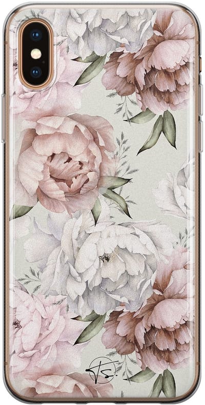 Hoesje geschikt voor iPhone Xs Max - Klassieke bloemen - Soft Case - TPU - Bloemen - Beige - Mooie Telefoonhoesjes