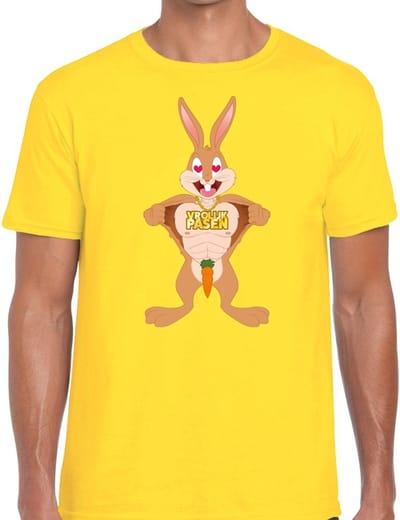 Geel Paas t-shirt verliefde paashaas - Pasen shirt voor heren - Pasen kleding S