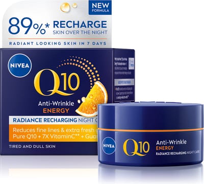 NIVEA Q10 Energy Recharge Versteviginde Nachtcreme voor Vrouwen - Hydraterende Anti-Rimpel Crème - Alle Huidtypes - met Vitamine C en E - 50 ml