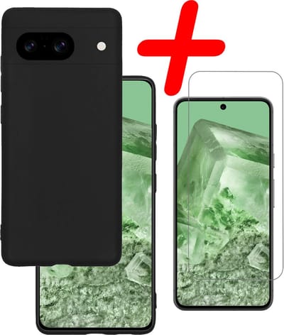 Hoesje Met Screenprotector - Geschikt voor Google Pixel 8 - Sterk & Shockproof - Back Cover - Siliconen Case - Telefoon Hoes - Zwart