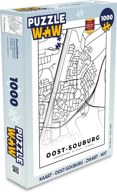 Puzzel Kaart - Oost-Souburg - Zwart - Wit - Legpuzzel - Puzzel 1000 stukjes volwassenen