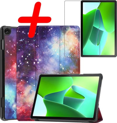 Hoesje Geschikt voor Lenovo Tab M10 (3e / 3rd generatie) - Met Screenprotector - Trifold Bookcase - Hard Cover - Hardcover Book Case - Tablet Hoes - Galaxy