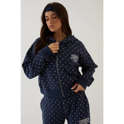 Dames Dsgn Studio Polkadot Applicatie Boxy Crop Hoodie | Marineblauw | Maat: Medium